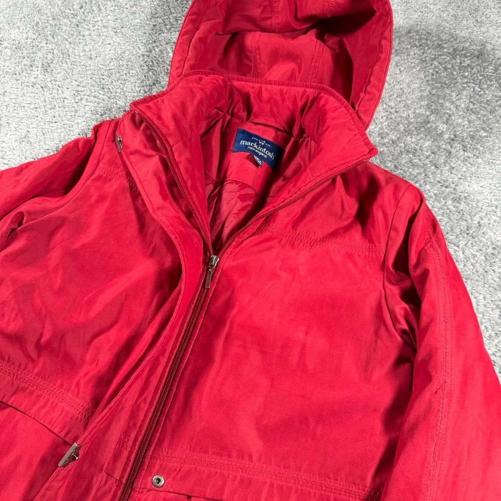 VTG Mackintosh New England Parka Jacket‎ Womens Medium Red Hooded Quilted Lining